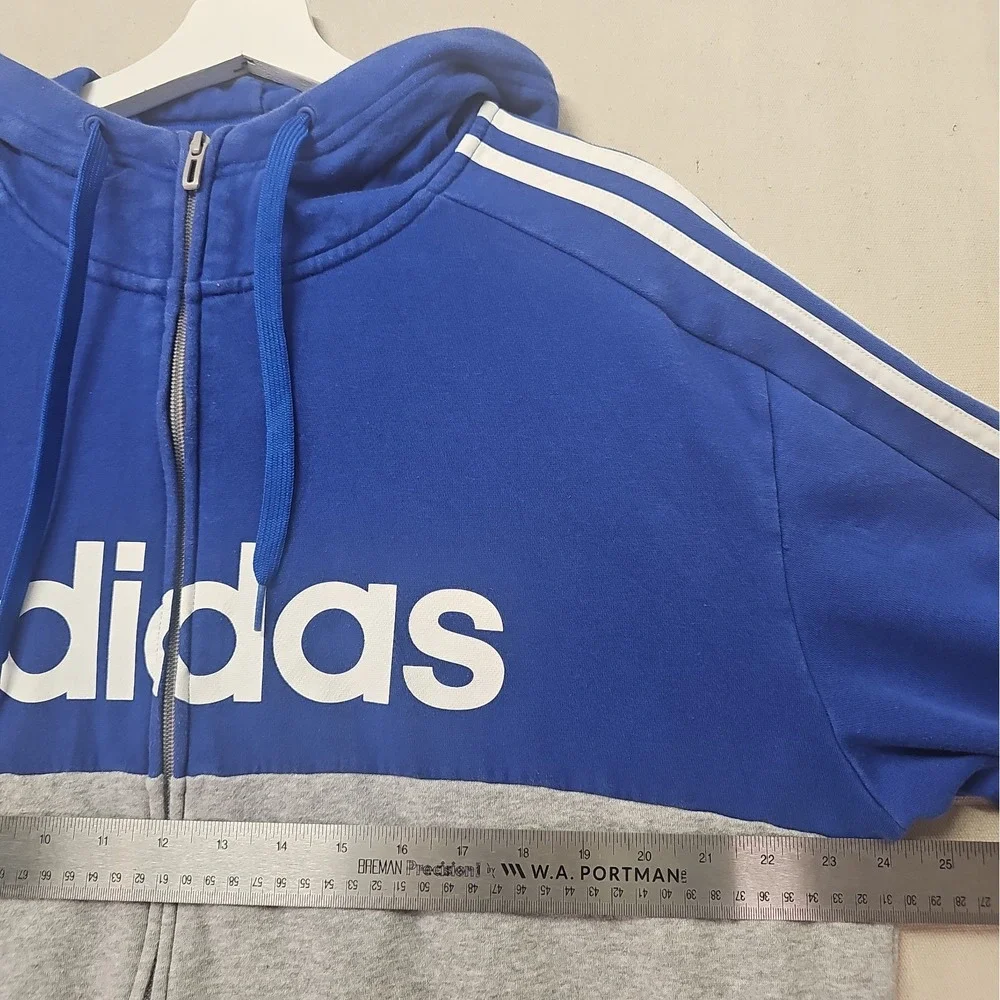 Adidas Essentials Men's XL Blue Gray Colorblock Full Zip Hooded Track Jacket